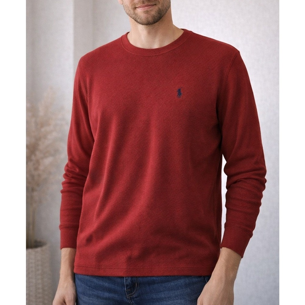 Polo Ralph Lauren Mens XL Red Waffle Knit Sleepwear Long Sleeve Shirt Pony Logo